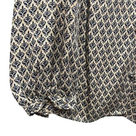 Tory Burch Cream Navy Silk Blend Button Front Long Sleeve Caralyn Blouse Size 12 - Picture 3 of 7